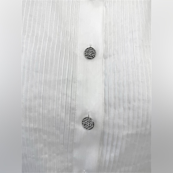 CHANEL White Silk Pleated Tuxedo Blouse CC Buttons 34 - Picture 8 of 10